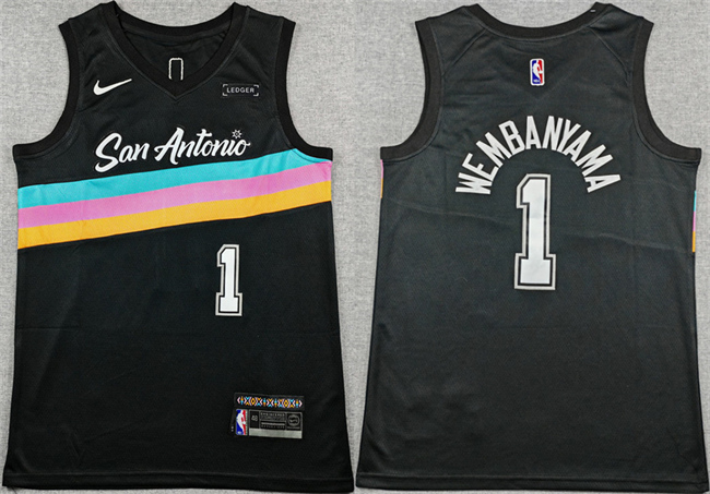 Men's Black San Antonio Spurs #1 Victor Wembanyama 2025-26 City Edition Stitched Basketball Jersey